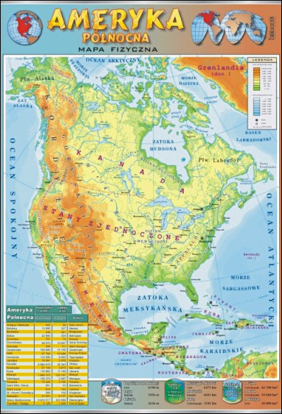 Ameryka północna - mapa poglądowa