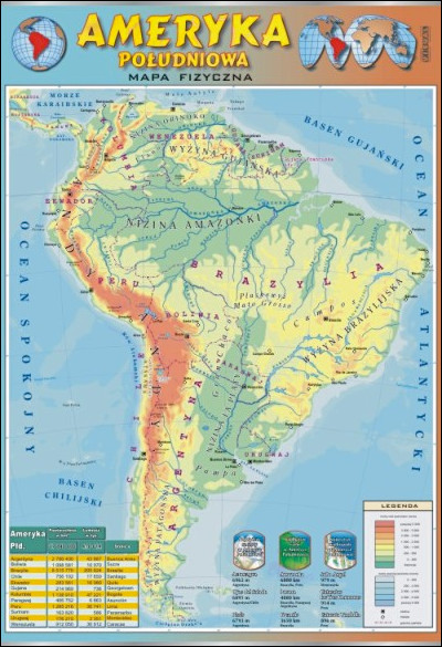 Ameryka południowa - mapa poglądowa
