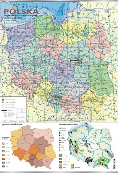 Polska - mapa administracyjno-drogowa